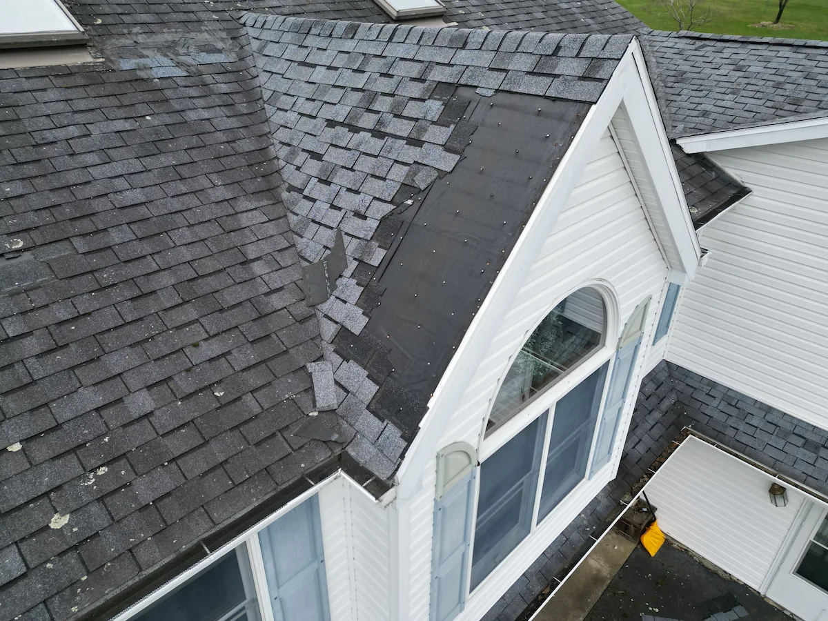 Storm damaged roof inspected by Zenobi Roofing Inc. for roof repair in Lackawanna County PA.